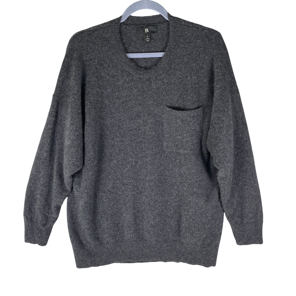 Banana Republic Cashmere Sweater Womens Small Gray Good Pocket Scoop Neck Knit